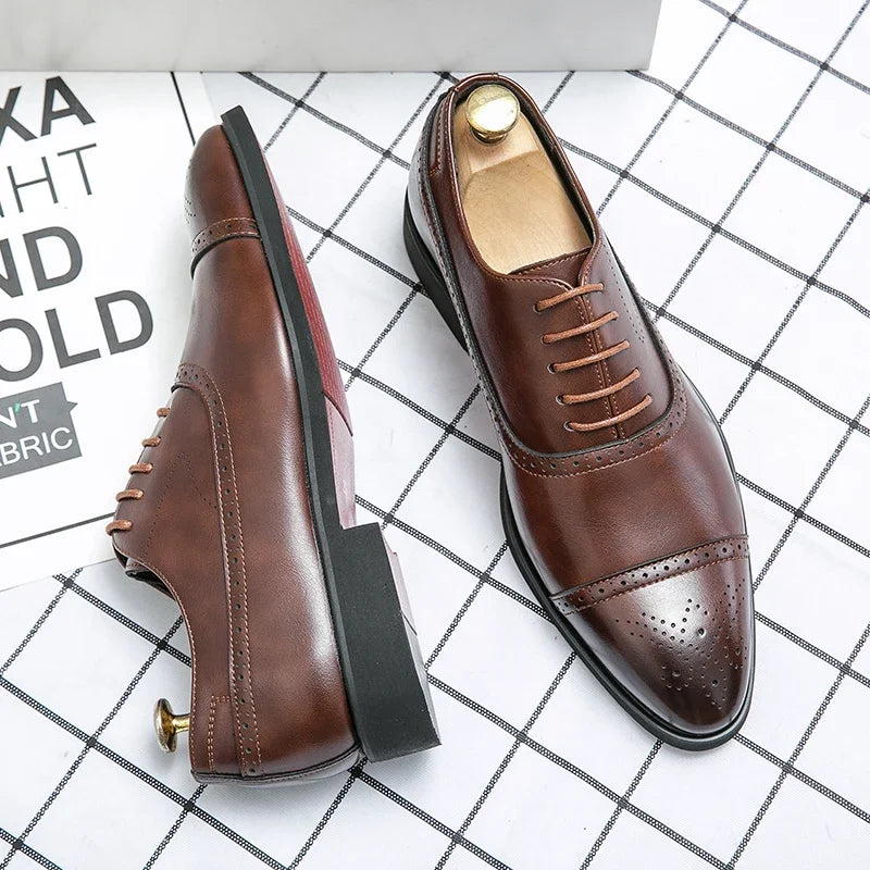 Men's Formal Shoes Red Sole Fashion Business Casual Party Banquet Daily Retro Carved Lace-up Brogue Dress Wedding Shoes Size 48 Good Vibrations