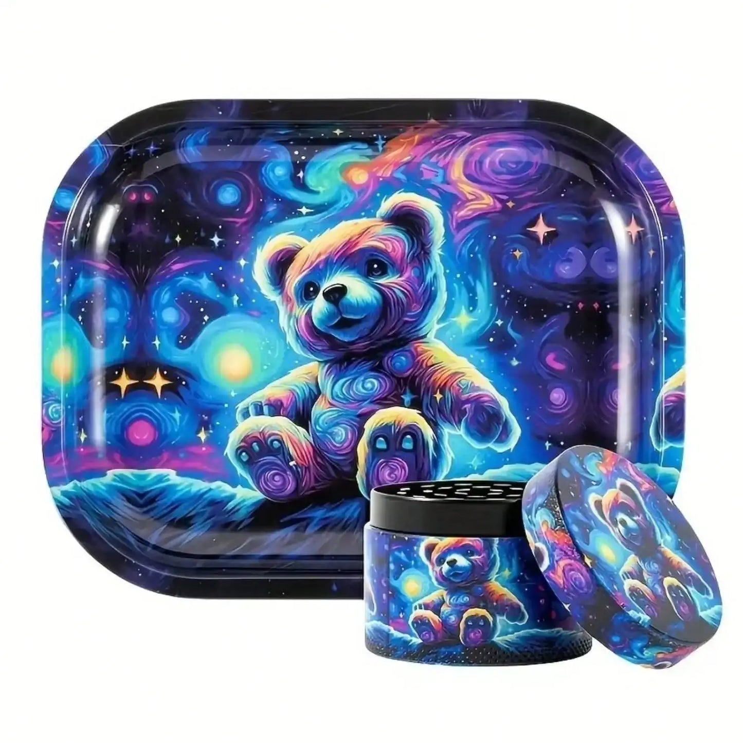 2 Pieces Kitten Bear Floral Mushrooms The Magic World Grinder and Rolling Tray Combo Good Vibrations Adult Super Store