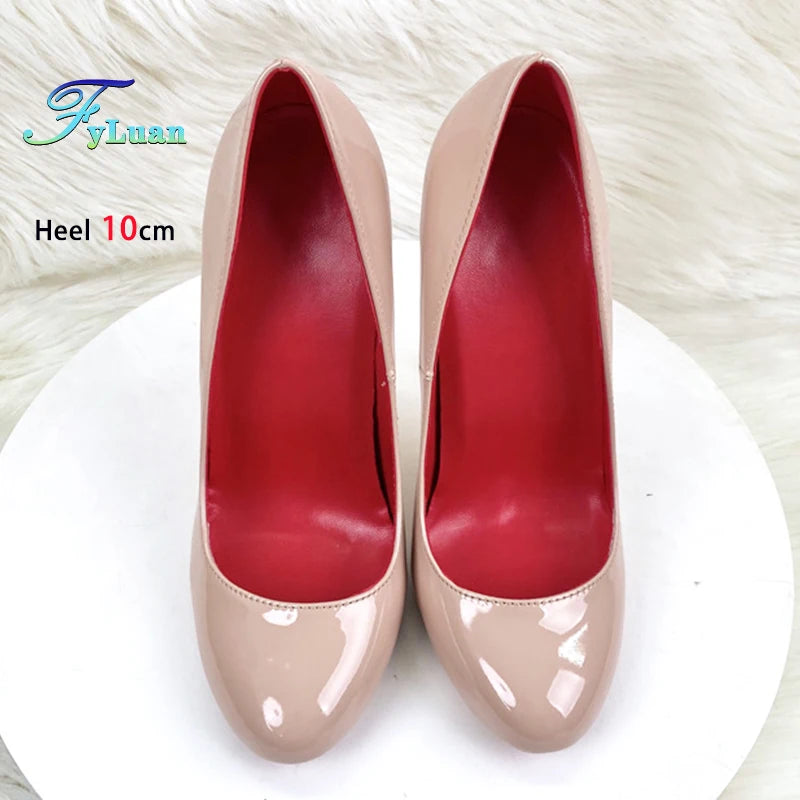 10CM 12CM Woman Stiletto Heels Fashion Round Toe Leather Women Shoes Spring Autumn Black Super High Heel Work Shoes Female Pumps Good Vibrations
