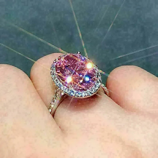 Pink Cubic Zirconia Ring Suitable for Women's Engagement Wedding Luxury Accessories Sparkling Silver Fashion Jewelry Good Vibrations