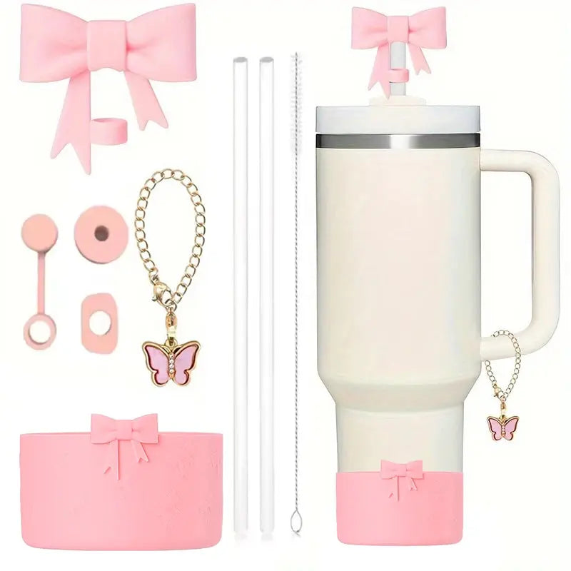 9pcs Accessories Set for Stanley Cup 30oz/40oz Spill Proof Stopper Flowers Straw Cover Silicone Boot Charm Butterfly Chain Good Vibrations Adult Super Store