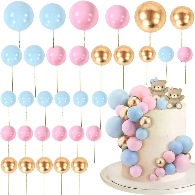 32Pcs/set Ball Cake Toppers Pink Gold Pearl Balls Cupcake Topper Flags for Kids Birthday Party Wedding Decorations Baby Shower Good Vibrations