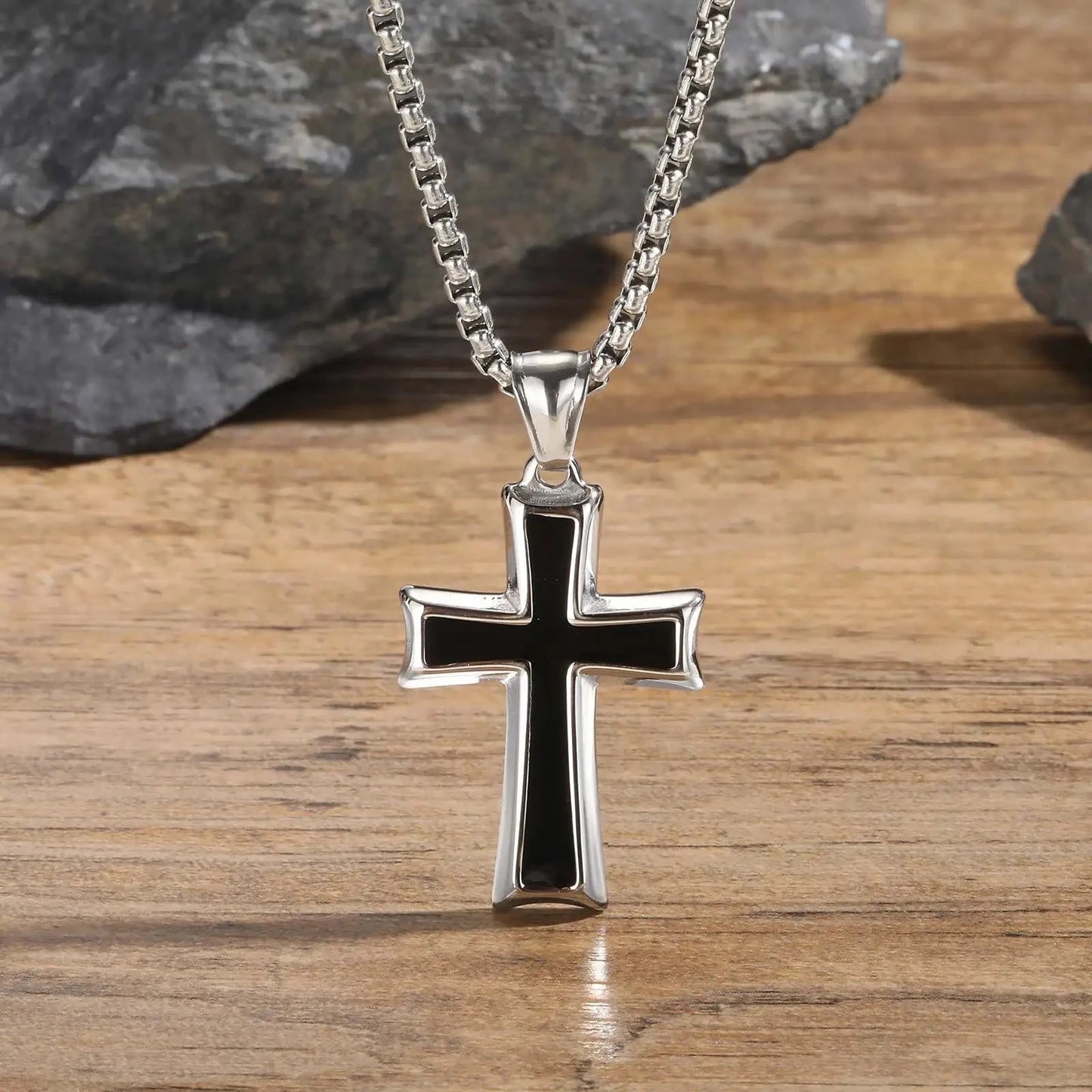 Stainless Steel Cross Necklace for Men,Waterproof Black Glue Pendant Necklace,Trendy Stylish Jewelry Gifts Good Vibrations