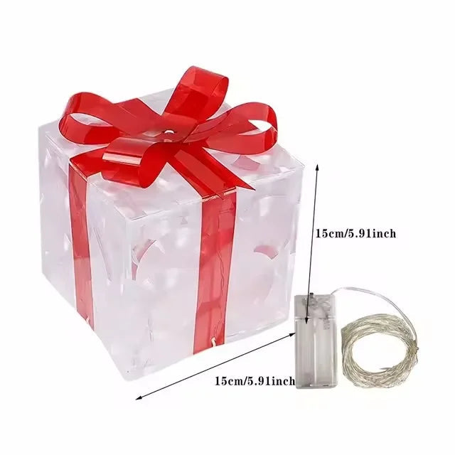 Christmas Glowing Gifts Box Decoration Ornament With Bow Lighting Box Outdoor Light Lighting Xmas New Year 2024 Home Yard Decor Good Vibrations