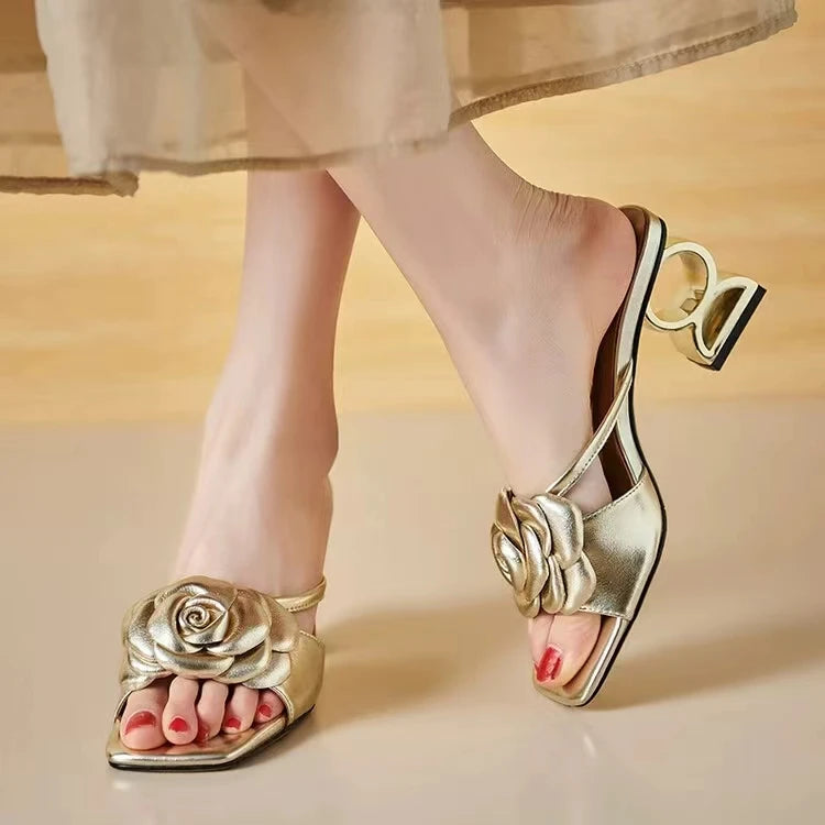 Women Shoes 2024 New Summer Fashion Flowers Black Beige Gold Dress Party Wedding Female Sandals Big Size Good Vibrations