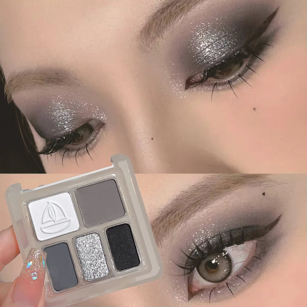JADED Five Color Purple Pink Glitter Eye Shadow Make Up Palette Waterproof Easy Coloring Shiny Silver Gray Matte Black Eyeshadow Good Vibrations