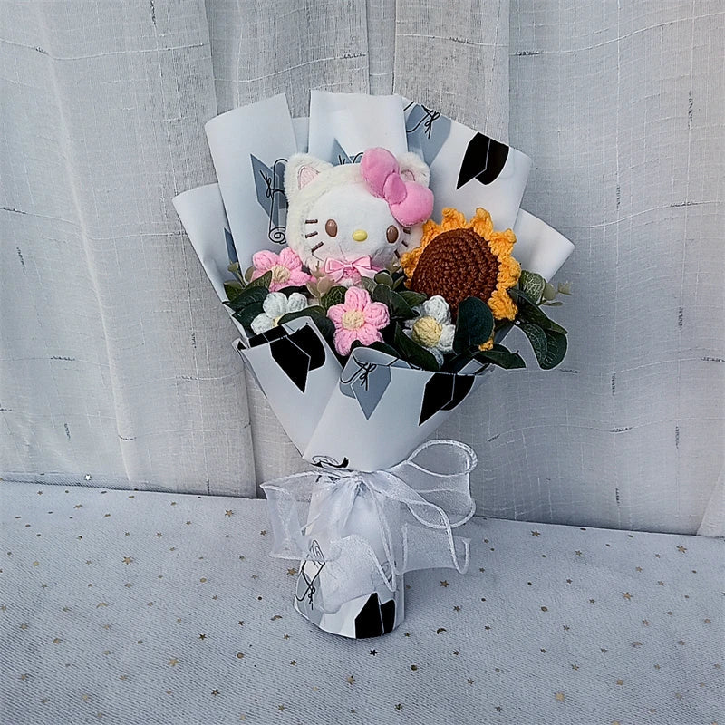Graduation Gifts Sanrio Kuromi Hello Kitty With Crochet Sunflower Bouquet My Melody Cinnamoroll Mother's Day Birthday Gifts Good Vibrations
