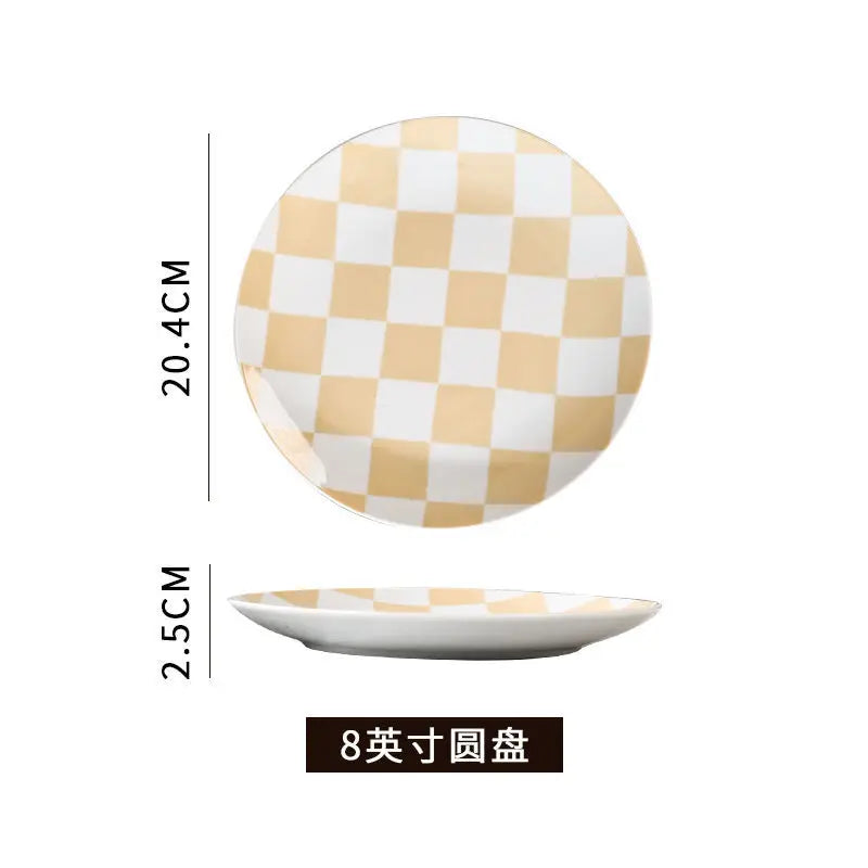 Creative Chess Grid Ceramic Plate Home Dinner Tableware Western Steak Plate Exquisite Bread Dessert Dishes Kitchen Utensils Home Good Vibrations