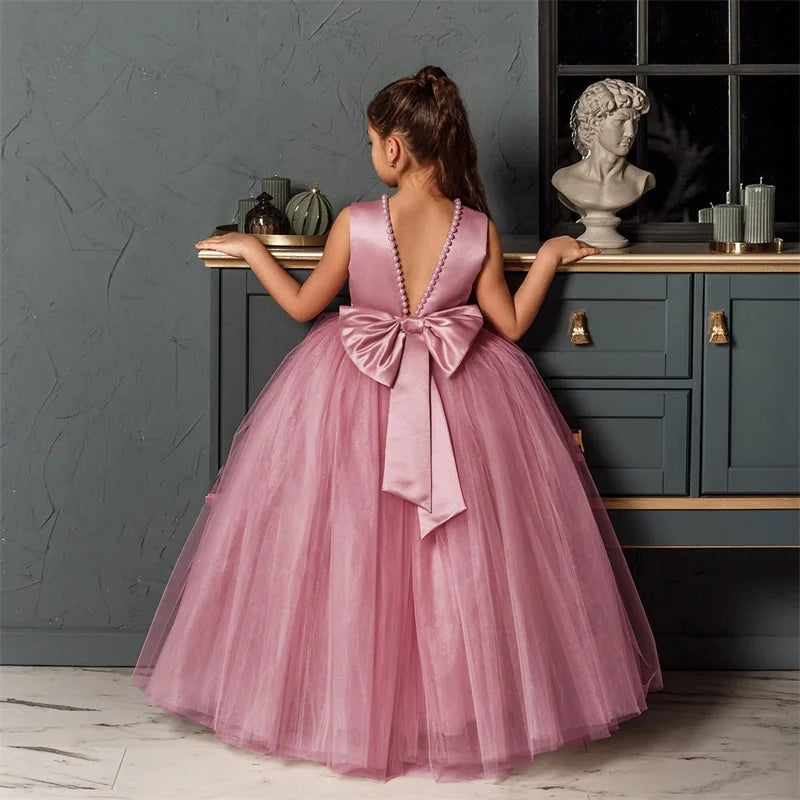 Girl Long White Bridesmaid Dresses For Wedding Prom Gown Big Bow Girls Party Dress Kids First Communiom Formal Evening Vestidos Good Vibrations