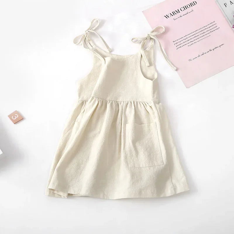 Summer Toddler Girl Dress Solid Cotton Sleeveless Children Dress Kids Sundress Slip Dress Fashion Girls Clothing Good Vibrations