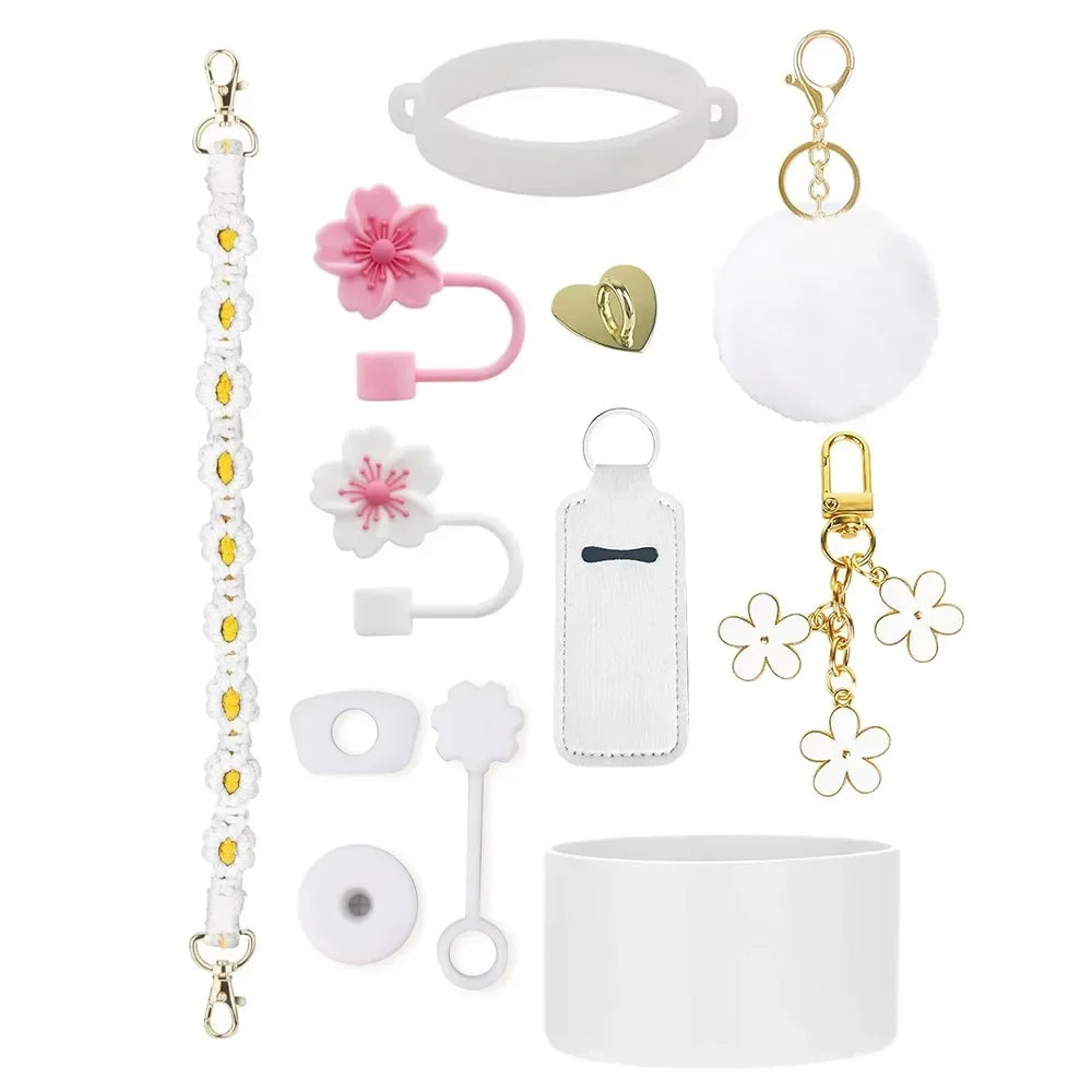 12PCS Accessories for Stanley Cup 30oz 40oz Tumbler Water Bottle Handle Strap Straw Toppers Keychain Charms Silicone Cup Boot Good Vibrations Adult Super Store