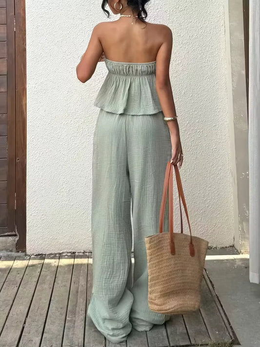 2 Piece Sets Woman Outfits, New Women's Casual Two-Piece Lace Up Top and Pants Good Vibrations