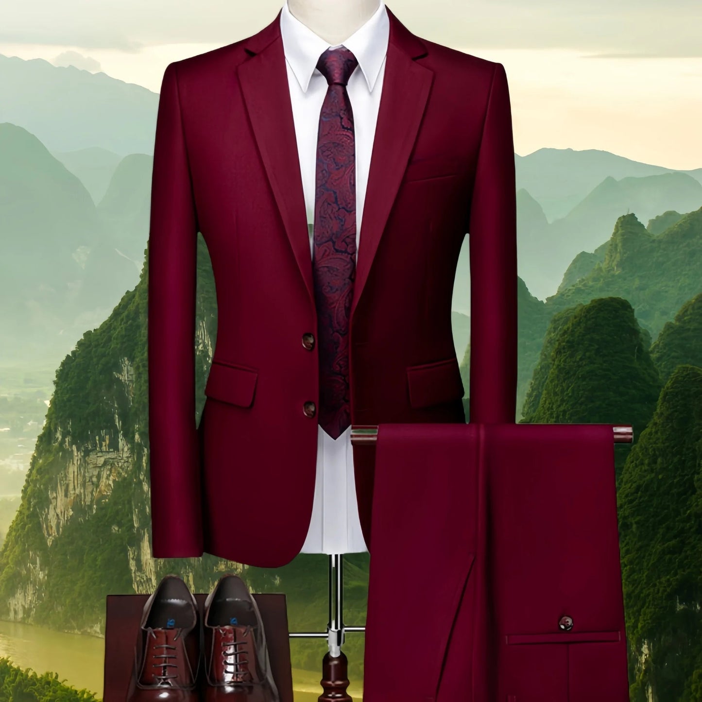 2025 Wedding Groom Suit for Men/Slim Fit 2-Piece(Blazer+pants)Breathable Groom Attire(Free Tie)Best Man, Party, Prom Ropa Hombre Good Vibrations