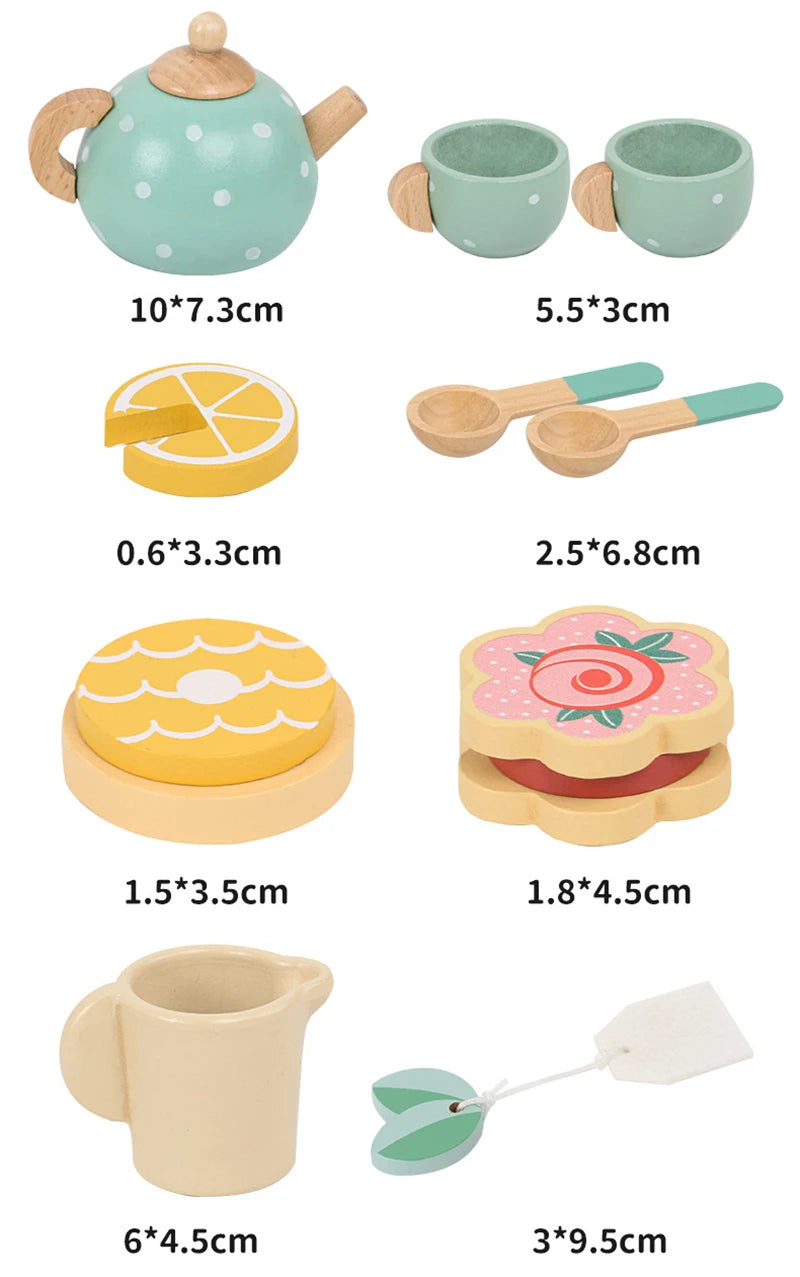 Wooden Afternoon Tea Set Toy Pretend Play Food Learning Role Play Game Early Educational Toys for Toddlers Girls Boys Kids Gifts Good Vibrations