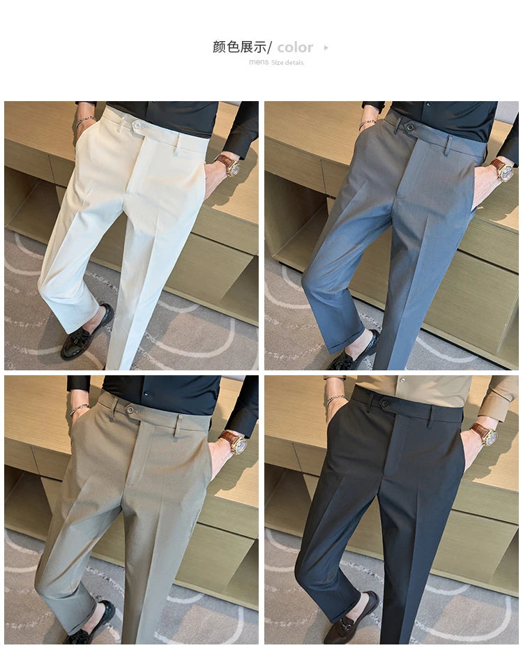 Men Suit Pants 2025 Elastic Slim Fit Formal Dress Pants Solid Casual White Trousers Pantalon Homme Wedding Party Men Clothing Good Vibrations