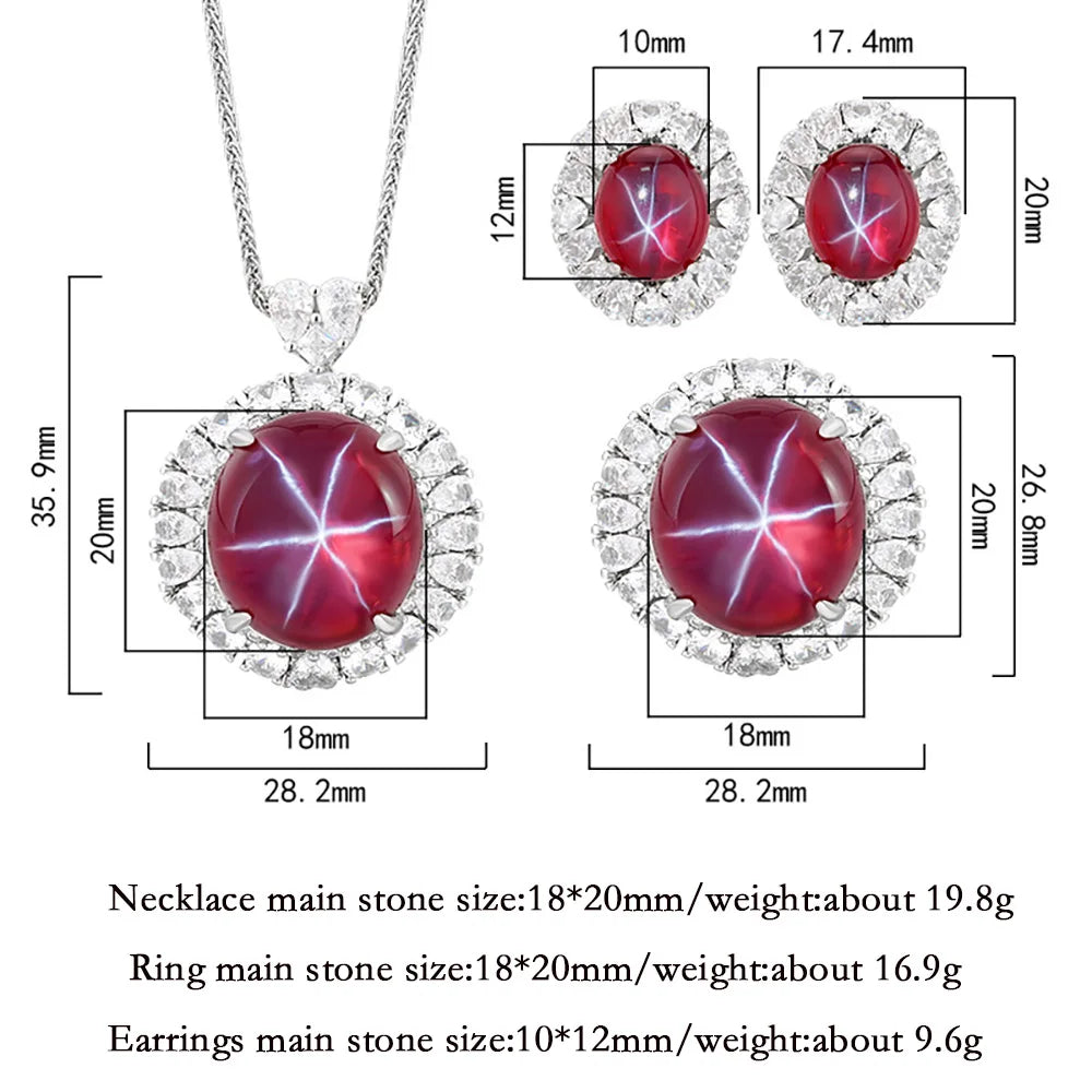 Women's Fine Jewelry Set Retro Lab Ruby Gemstone Necklace Pendant Ring Stud Earrings Wedding Party Accessories Anniversary Gift Good Vibrations Adult Super Store