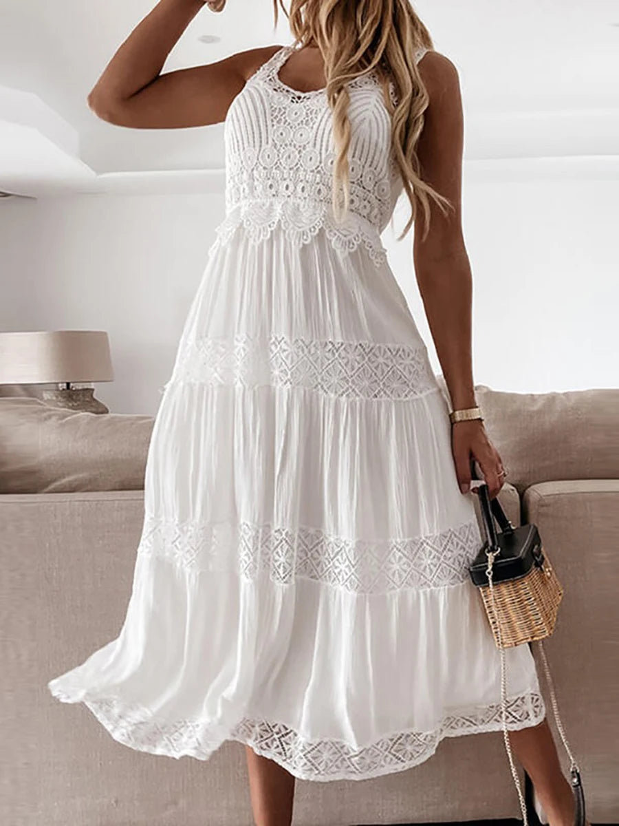 Trendy Casual Summer White Dress for Women Cover-ups Outfits New Boho Hippie Chic Long Maxi Dresses Elegant Party Beachwear Good Vibrations
