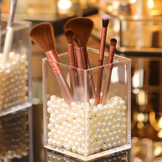 Make Up Organizer Plastic Makeup Brush Pot Storage Acrylic For Cosmetics Holder Desk Cosmetic Storage Container Good Vibrations
