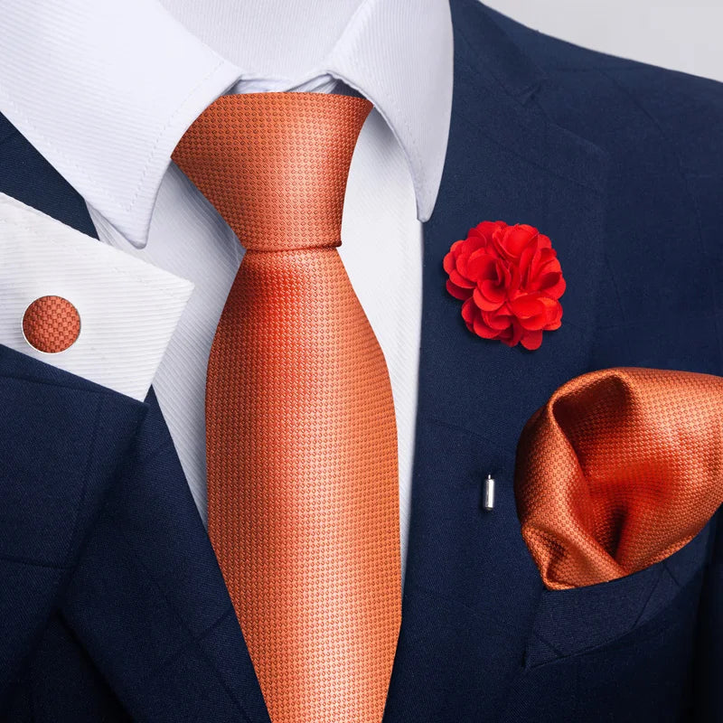 Luxury Mens Ties Floral Black Gold Ties Paisley NeckTie Pocket Square Cufflinks Brooch Set Men's Wedding Party Tie Good Vibrations