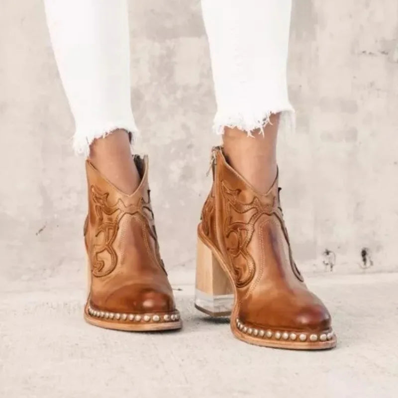 Platform Boots Autumn Female Ankle Boots PU Leather Embroidery Soft Short Boots Party Evening Footwear Zapatos De Mujer 35-43 Good Vibrations