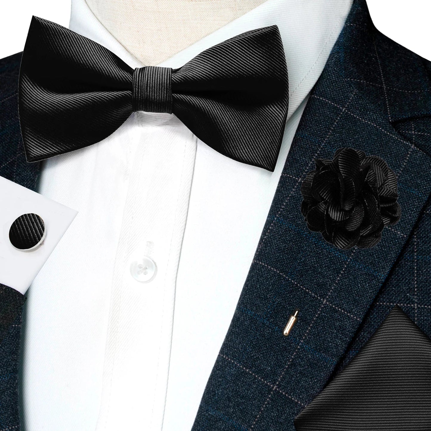 Wedding Bow Tie for Men Solid Pink Pre-tied Bowtie Pocket Square Cufflinks Corsage Set Party Business Silk Butterfly Knot Gift Good Vibrations