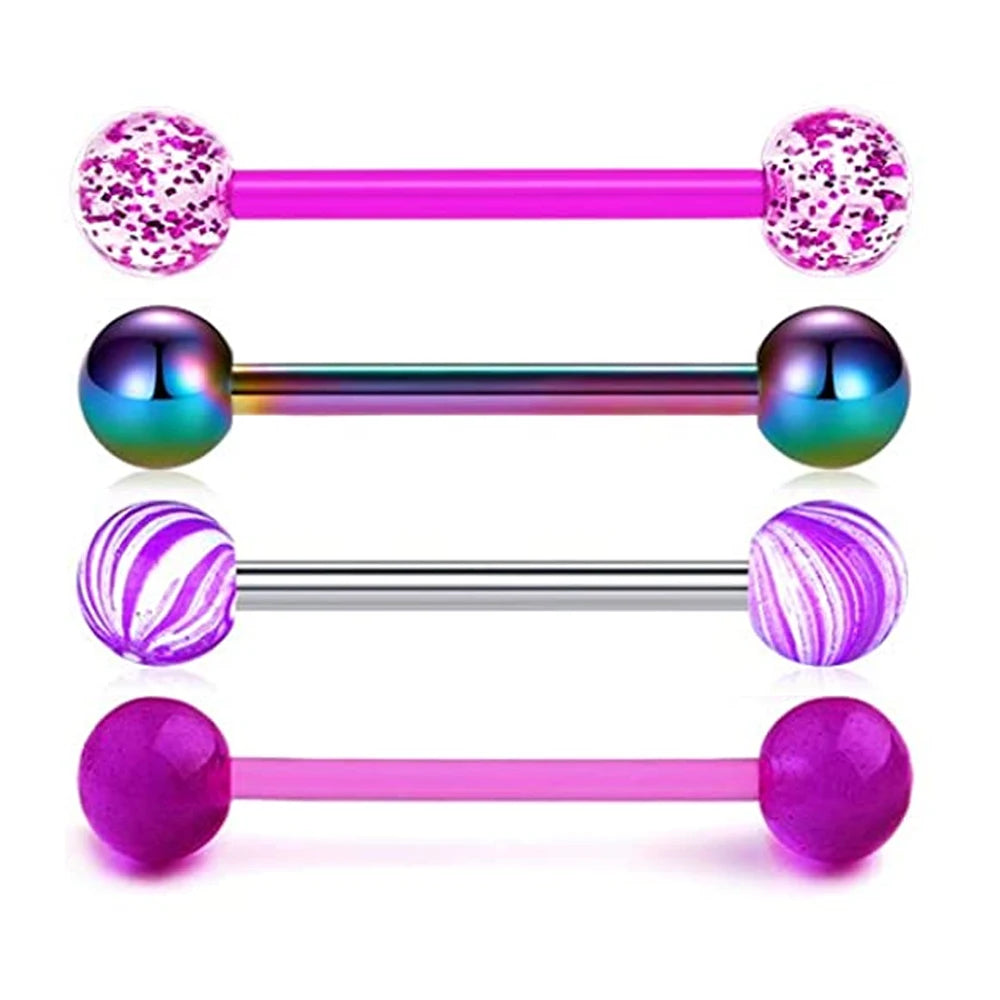 1PCS/4PCS Nipple Tongue Rings Straight Barbell 14G Stainless Steel Belly Button Rings Nipplerings Body Piercing Jewelry Purple Good Vibrations Adult Super Store