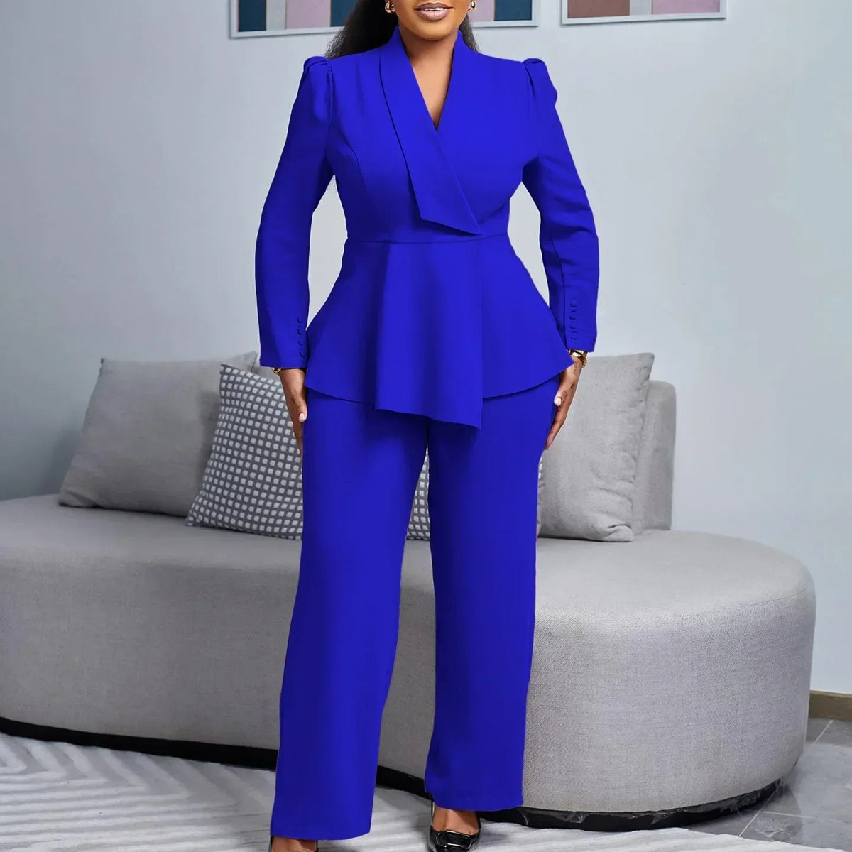 2 Piece Women Sets Plus Size New Arrival Matching Two Pieces Sets Blazer Coat Top Pants Suits Outfits Clothing Good Vibrations