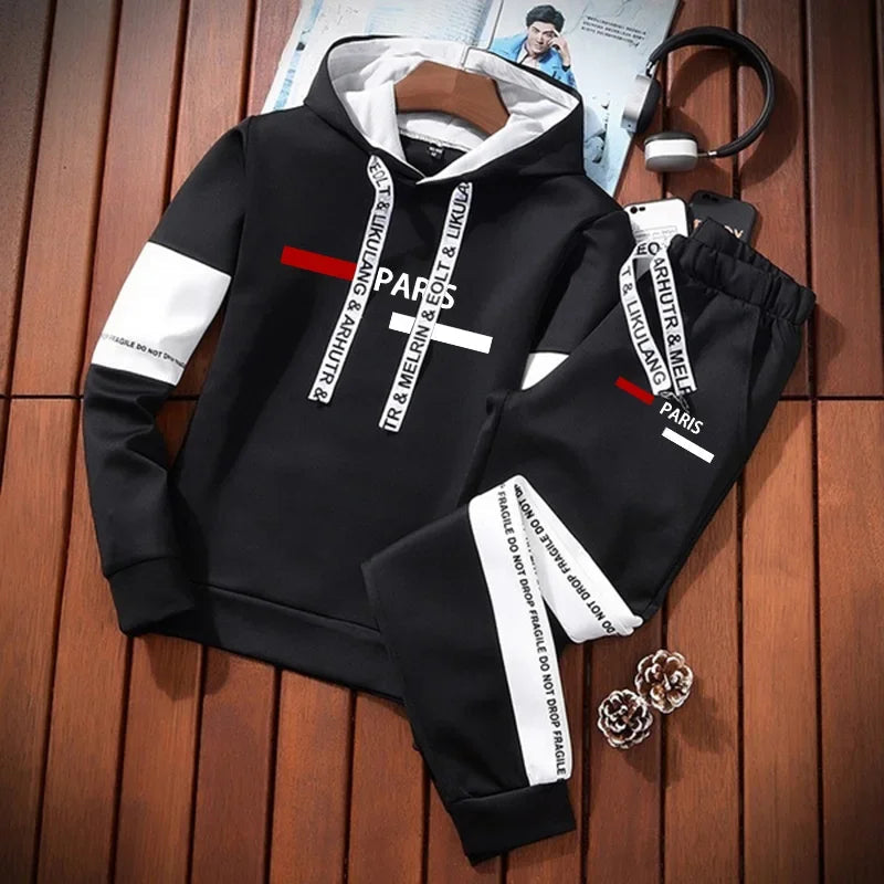 Men's Tracksuit Outdoor Quality Autumn Winter Simple Daily Casual Sports Hooded Single Sweatshirts And Sweatpant Comfort Jogging Good Vibrations