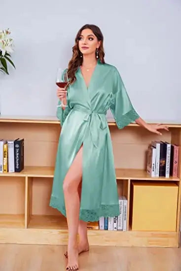 New Silk Satin Lace Robes White Bridesmaid Bride Robes Bridesmaid Robes Wedding Long Robe Bathrobe Good Vibrations