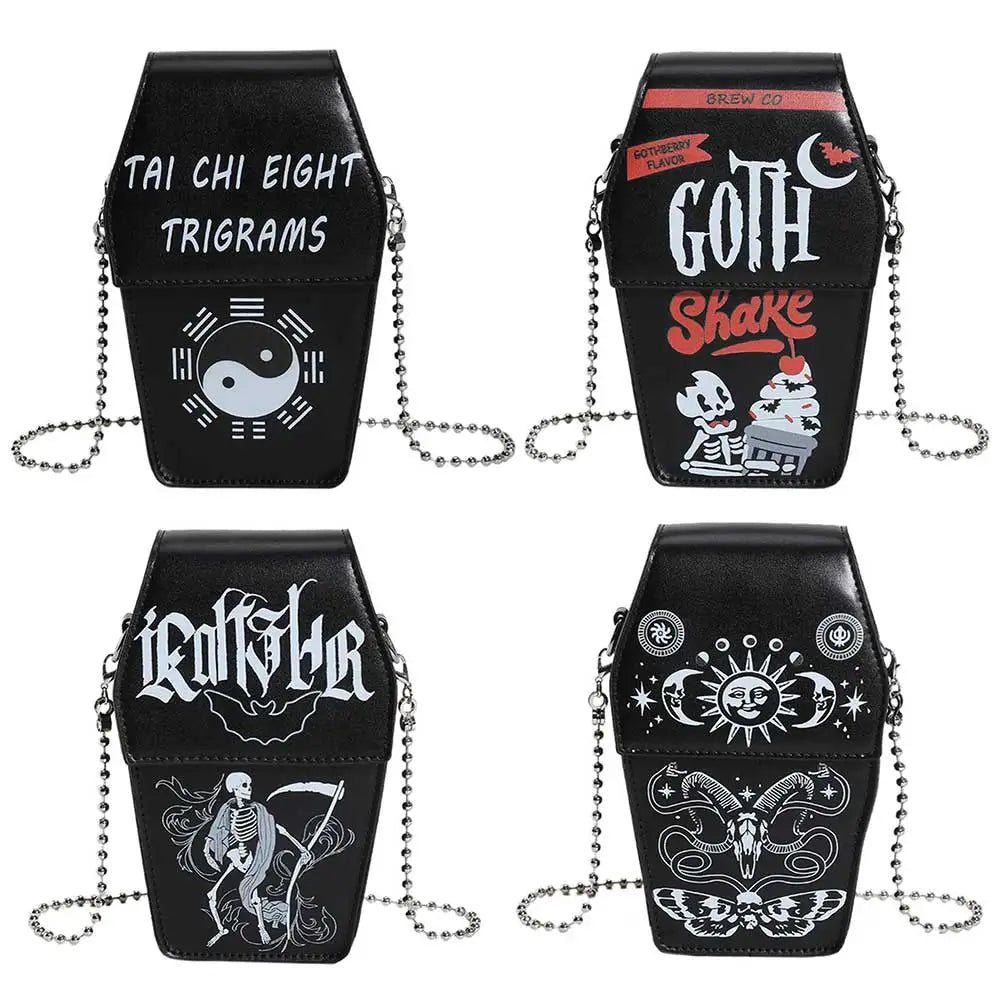 Women Gothic Crossbody Bag Versatile Gothic Crossbody Pouch Zipper Casual Satchel Bag PU Leather Novelty Halloween Cellphone Bag Good Vibrations