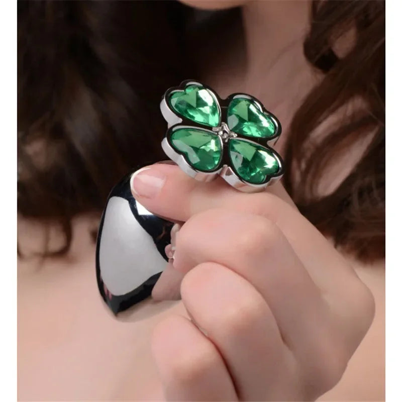 Lucky Clover Gem Anal Plug,S/M/L Size Four Leaf Clover Stainless Steel Crystal Jewelry Anal Butt Plugs Good Vibrations Adult Super Store