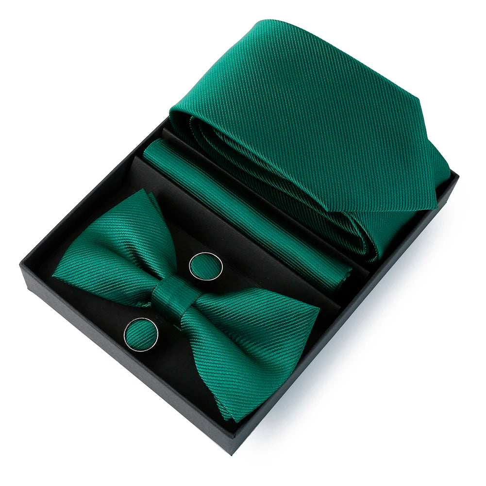 Mens Bussiness Ties Set With Bowtie Bow tie Necktie Square Towel Cufflinks For Groom Wedding Banquet Party Gift Box Accessories Good Vibrations