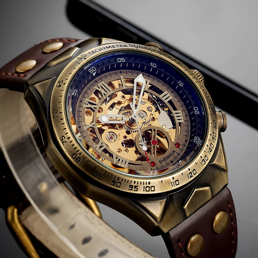 Wrist Watch For Men Waterproof Automatic Mechanical Watch Men's watch Retro montre homme with Genuine Leather relogio masculino Good Vibrations