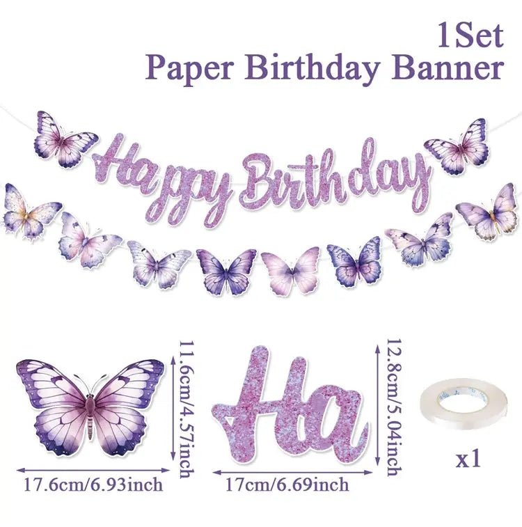 Pink Happy Birthday Banner With Butterfly Dancing Hanging Pendant Garlands Girls Princess 1st Happy Birthday Party Decorations Good Vibrations