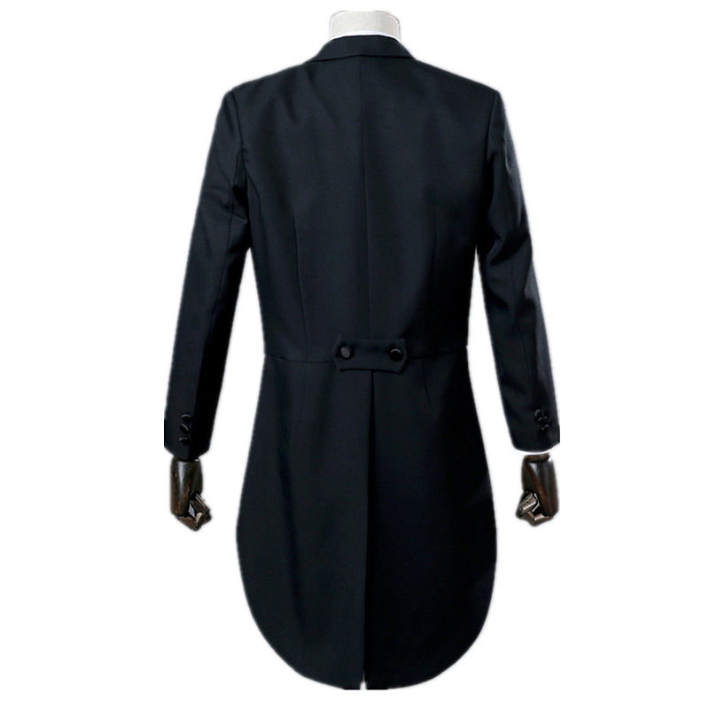 Mens Tuxedo Tailcoat Formal Dress Suits Swallow Tail Coat Navy Blue Male Jacket and Pants Party Wedding Dance Magic Performance Good Vibrations