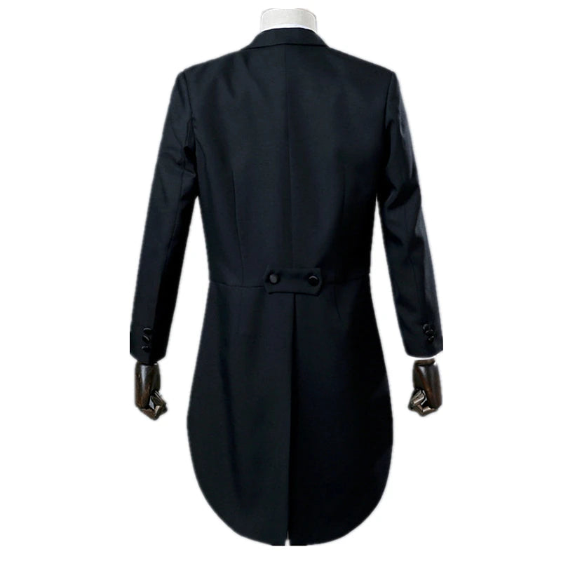 Mens Tuxedo Tailcoat Formal Dress Suits Swallow Tail Coat Navy Blue Male Jacket and Pants Party Wedding Dance Magic Performance Good Vibrations