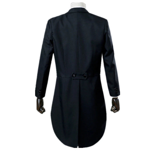Mens Tuxedo Tailcoat Formal Dress Suits Swallow Tail Coat Navy Blue Male Jacket and Pants Party Wedding Dance Magic Performance Good Vibrations