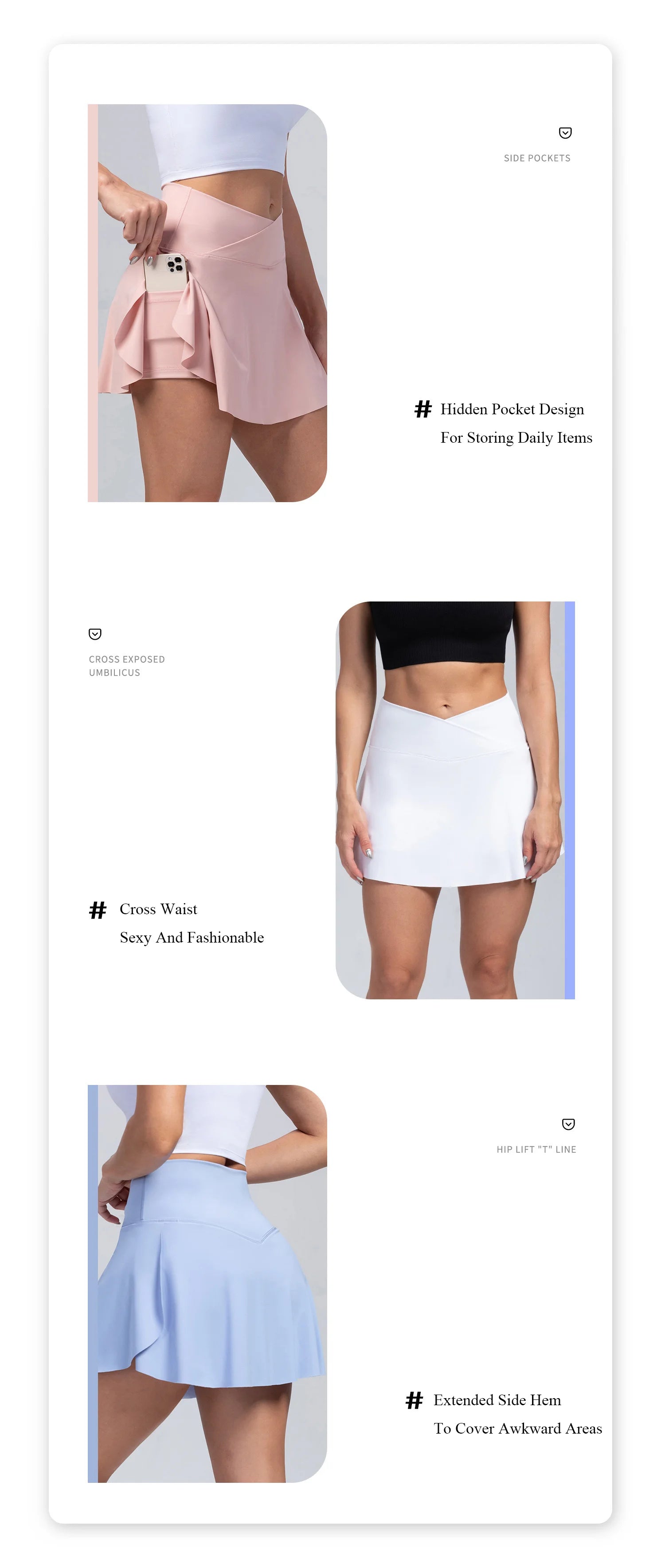 Women Pleated Tennis Skirt With Pockets Shorts Athletic Skirts Crossover Breathable Athletic Golf Skorts Workout Sports Skirts Good Vibrations