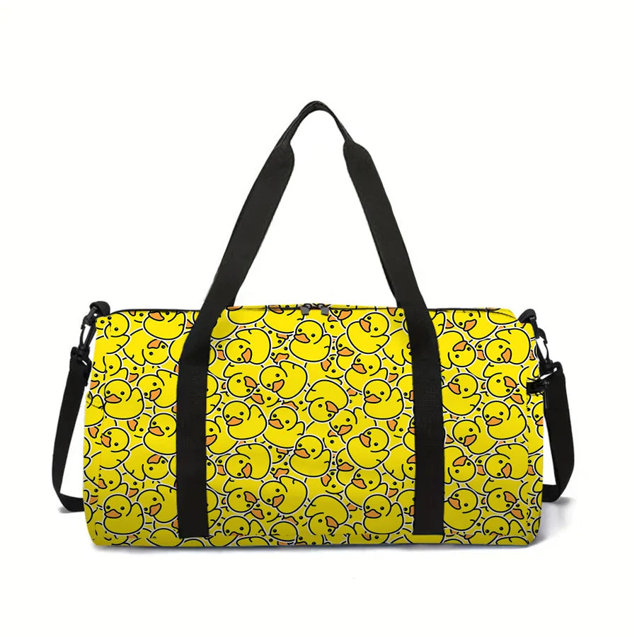 Large Travel Bag Yellow Duck Pattern Multi-Functional Duffle Tote Bag Handbags Waterproof Gym Bags for Boys/Girls Fitness Bag Good Vibrations