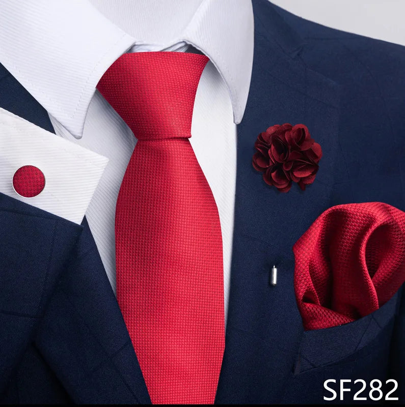 Luxury Mens Ties Floral Black Gold Ties Paisley NeckTie Pocket Square Cufflinks Brooch Set Men's Wedding Party Tie Good Vibrations