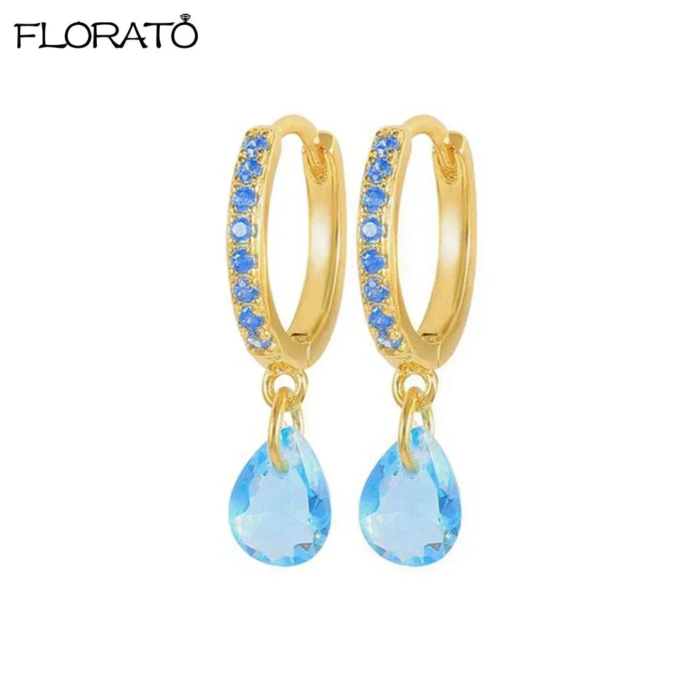 925 Sterling Silver Needle Summer Blue Earrings Trend 18K Gold Hoop Earrings for Women Fashion Puncture Jewelry Ear Accessories Good Vibrations