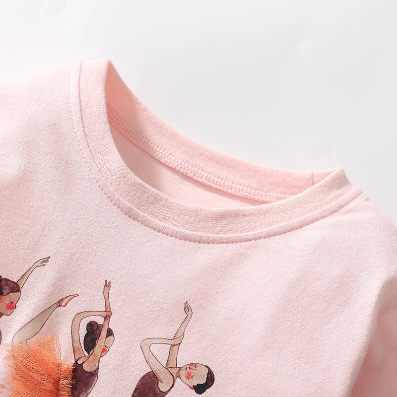 Little maven Kids Clothes Children's Clothing 2025 Autumn Cotton Baby Girls Cartoon Ballet Dancer Long Sleeves Dresses 2-7 year Good Vibrations