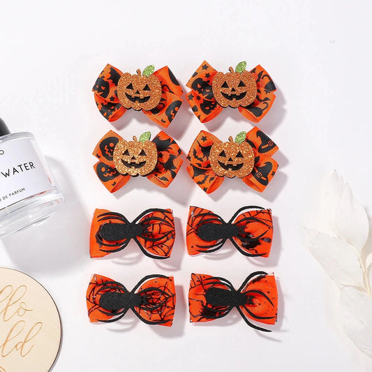 2Pcs Halloween Kids Hairpin Set Handmade Grosgrain Ribbon Bows DIY Pumpkin Spider Decoration Headwear Hair Accessories for Girls Good Vibrations