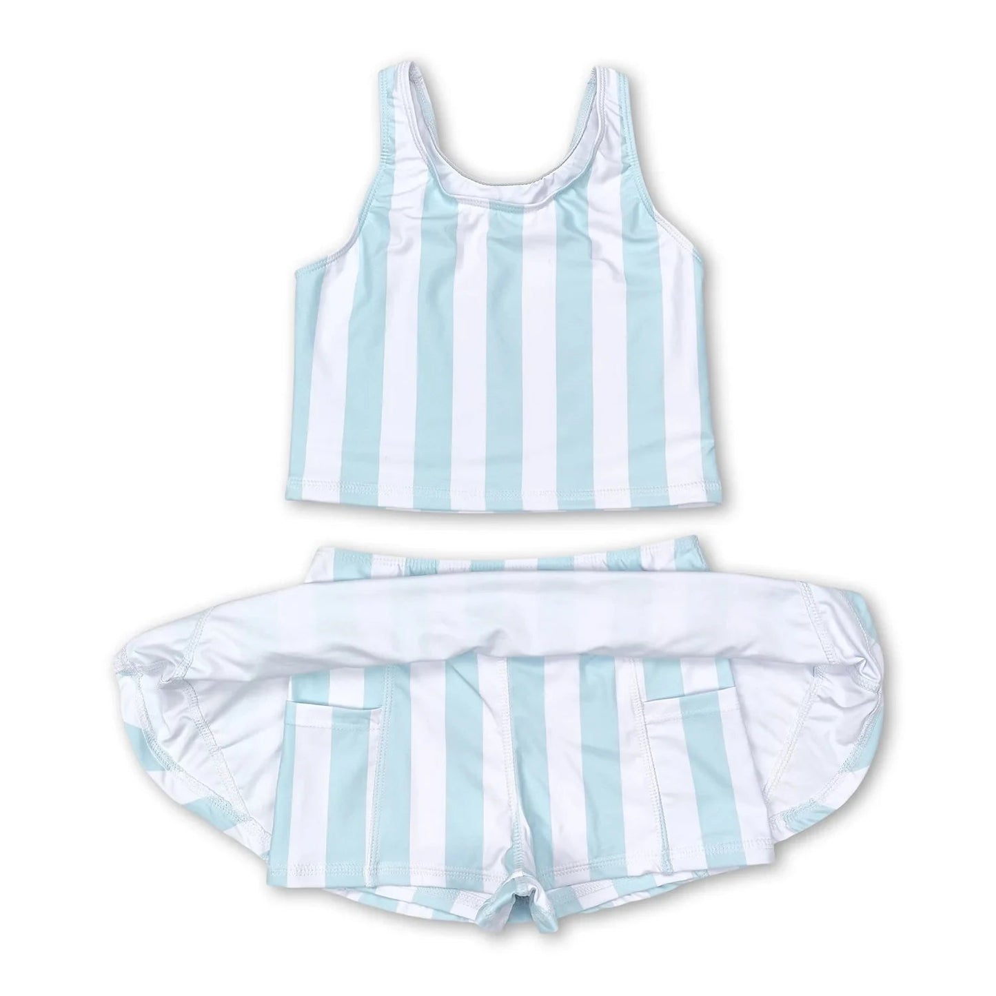 Girls Sleeveless Stripe Top Skirt Set Summer Casual Breathable Cotton Outfit for Kids Good Vibrations