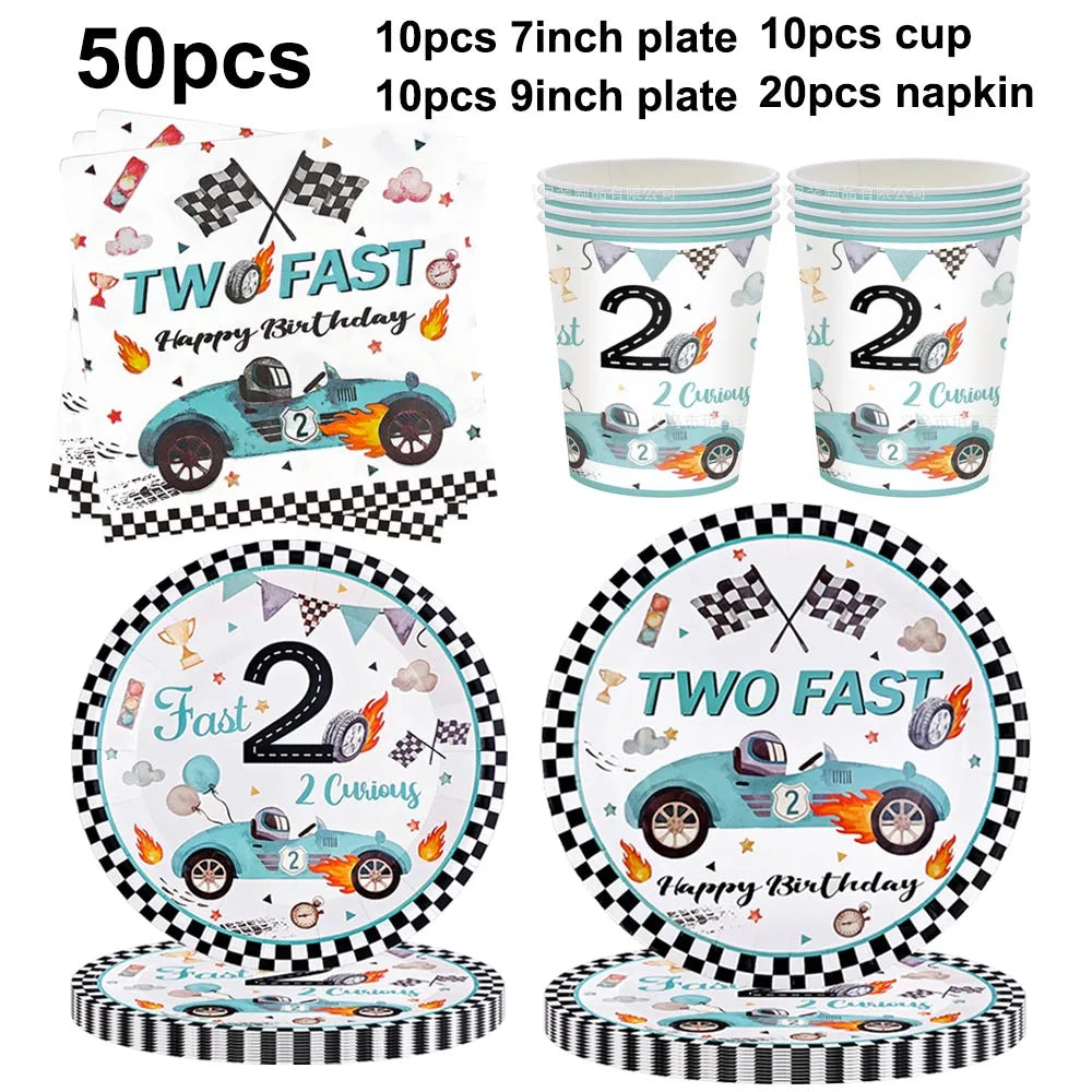 Two Fast Theme Disposable Tablecloth Racing Car Birthday Party Supplies Kids 2nd Birthday Party Decorations Good Vibrations