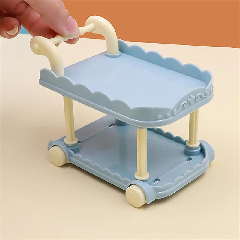 Cute Doll House Decoration Toy 1:12 Mini Trolley Dining Cart Dollhouse Storage Shelf Kitchen Model Ornaments Furniture Accessory Good Vibrations