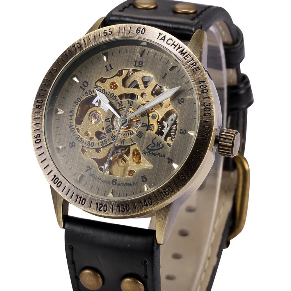 Wrist Watch For Men Waterproof Automatic Mechanical Watch Men's watch Retro montre homme with Genuine Leather relogio masculino Good Vibrations