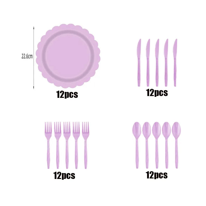 New purple party disposable tableware, baby shower, wedding party decoration, children's adult birthday party event celebration Good Vibrations