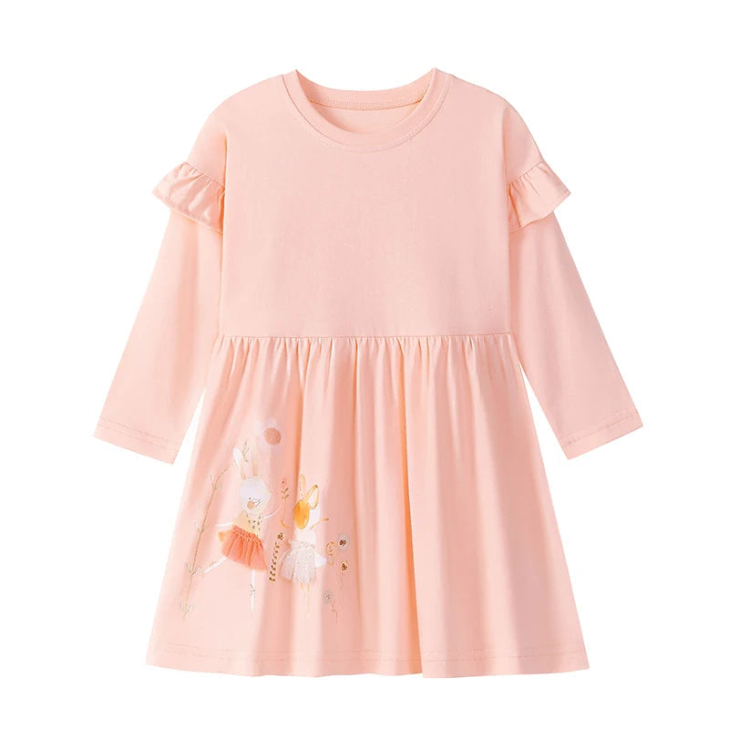 Little maven Kids Clothes Children's Clothing 2025 Autumn Cotton Baby Girls Cartoon Ballet Dancer Long Sleeves Dresses 2-7 year Good Vibrations