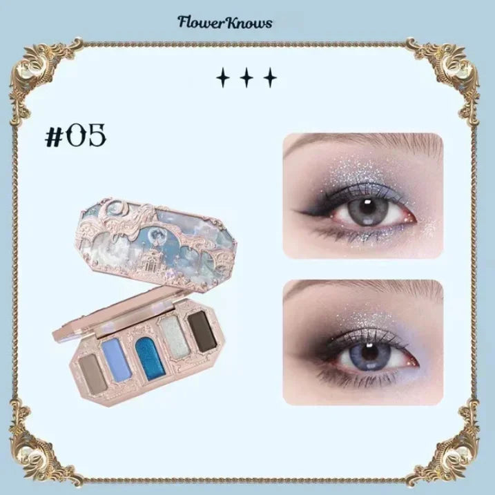 Flower Knows Moonlight Mermaid Eyeshadow Palette 8-Color Matte Shimmer Glitter Eye Makeup Cosmetics Women Beauty Eye Shadow Good Vibrations